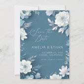 Dusty Blue White Floral Wedding Save Date Save The Date (Voorkant)