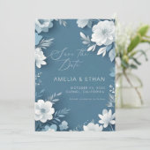 Dusty Blue White Floral Wedding Save Date Save The Date (Staand voorkant)