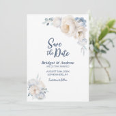 Dusty Blue White Floral Wedding Save The Date (Staand voorkant)