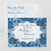 Dusty Blue White Floral Wedding Save the Date Kaar Aankondigingskaart (Voorkant / Achterkant)
