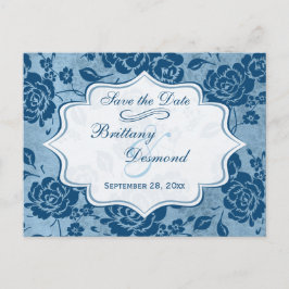 Dusty Blue White Floral Wedding Save the Date Kaar Aankondigingskaart