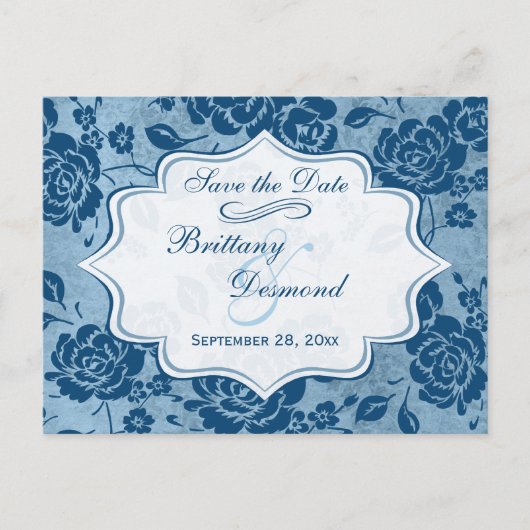 Dusty Blue White Floral Wedding Save the Date Kaar Aankondigingskaart (Voorkant)
