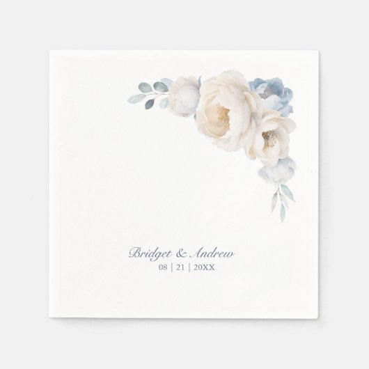Dusty Blue White Floral Wedding Servet (Voorkant)