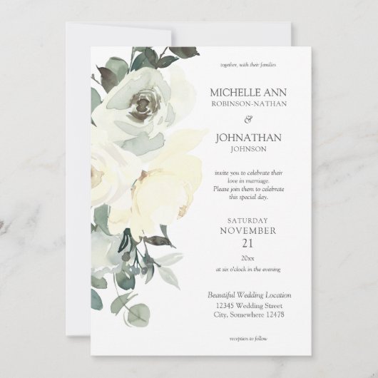 Dusty Blue & White Floral Wedding - White 2 Kaart (Voorkant)
