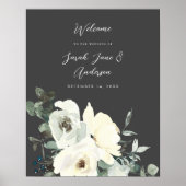 Dusty Blue & White Floral Welcome Wedding - Grey Poster (Voorkant)