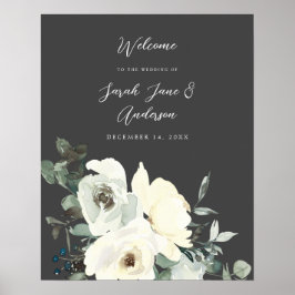 Dusty Blue & White Floral Welcome Wedding - Grey Poster