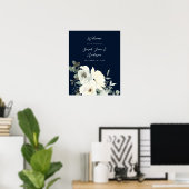 Dusty Blue & White Floral Welcome Wedding - Navy Poster (Thuiskantoor)