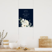 Dusty Blue & White Floral Welcome Wedding - Navy Poster (Keuken)