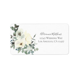 Dusty Blue & White Floral - White Return Address Etiket