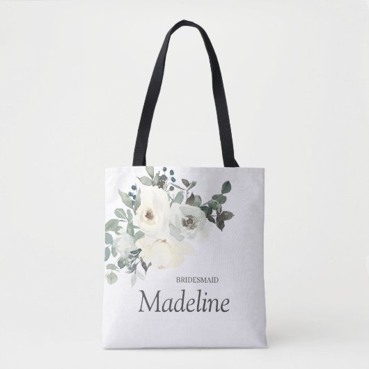 Dusty Blue & White Floral- White Tote Bag (Voorkant)
