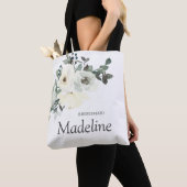 Dusty Blue & White Floral- White Tote Bag (Dichtbij)