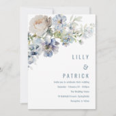 Dusty Blue & White Flowers Elegant Wedding Kaart (Voorkant)
