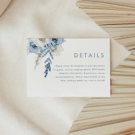 Dusty Blue & White Flowers Weddenschap Details Informatiekaartje