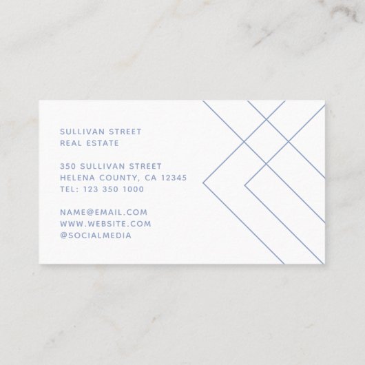 Dusty Blue White Geometric Real Estate Agent Visitekaartje (Achterkant)