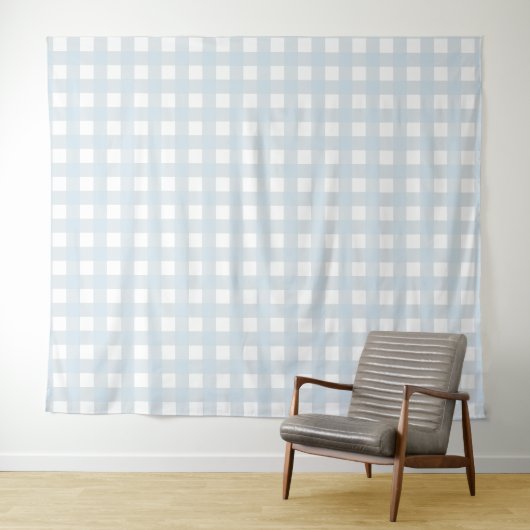 Dusty Blue & White Gingham Check Tapestry Wandkleed (In Situ (horizontaal))