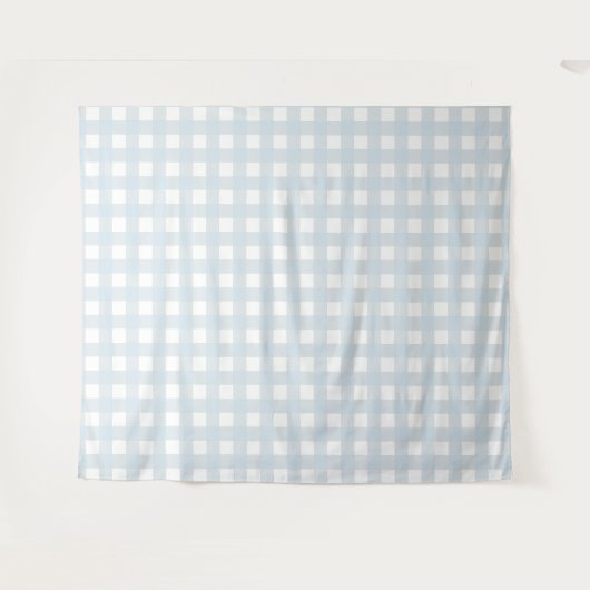 Dusty Blue & White Gingham Check Tapestry Wandkleed (Voorkant (horizontaal))