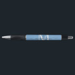 Dusty Blue White Grey Monogram Script Naam Stijlvo Pen<br><div class="desc">Stoffig Blauw Wit Grijs Monogram Script Naam Stijlvolle Zwarte Ink Pen</div>