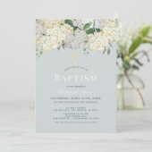 Dusty Blue & White Hydrangea Baptisme Kaart (Staand voorkant)