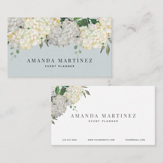 Dusty Blue & White Hydrangea Visitekaartje (Voorkant / Achterkant)