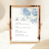 Dusty Blue White Hydrangea Wedding Bar Menu Reclamebord Met Voetstuk