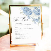 Dusty Blue White Hydrangea Wedding Bar Menu Reclamebord Met Voetstuk