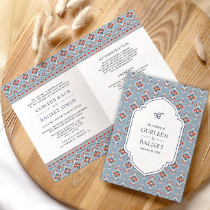 Dusty Blue White Ikat All in One Sikh Wedding