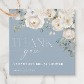 Dusty blue white ivory floral vrijgezellenfeest bedankjes labels (Voorkant)
