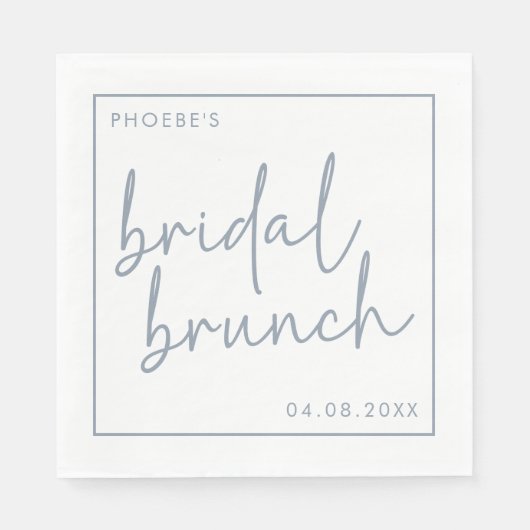Dusty Blue & White Minimalist Script Bruids Brunch Servet (Voorkant)