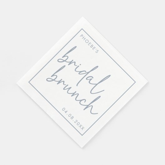 Dusty Blue & White Minimalist Script Bruids Brunch Servet (Hoek)
