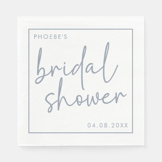 Dusty Blue & White Minimalist Script Vrijgezellenf Servet (Voorkant)