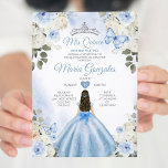 Dusty Blue & White Mis Quince 15 Anos Zilveren Kro Kaart<br><div class="desc">Quinceañera Dusty Blue & White Silver Crown uitnodiging Mis Quince 15 Anos,  16e verjaardag, </div>