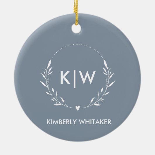 Dusty Blue & White Modern Initialen Monogram FOTO Keramisch Ornament (Achterkant)