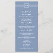 Dusty Blue White Monogram Modern Wedding Menu (Voorkant)