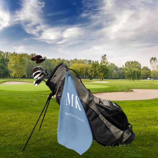 Dusty blue white monogram naam initialen golfhanddoek