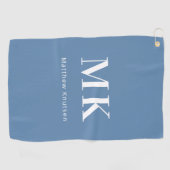 Dusty blue white monogram naam initialen golfhanddoek (Horizontaal)