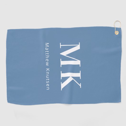 Dusty blue white monogram naam initialen golfhanddoek (Horizontaal)