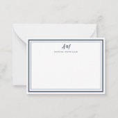 Dusty Blue White Monogram Thin & Thick Border Notitiekaartje (Voorkant)