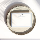 Dusty Blue White Monogram Thin & Thick Border Notitiekaartje
