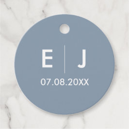 Dusty Blue & White Monogram Weddenschap Bedankjes Labels