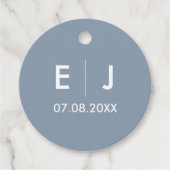 Dusty Blue & White Monogram Weddenschap Bedankjes Labels (Voorkant)