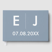 Dusty Blue & White Monogram Weddenschap Gastenboek (Voorkant)