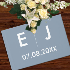 Dusty Blue & White Monogram Weddenschap Gastenboek