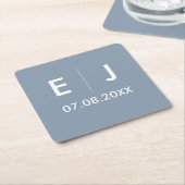 Dusty Blue & White Monogram Weddenschap Kartonnen Onderzetters (Schuin)
