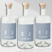 Dusty Blue & White Monogram Weddenschap Likeurfles Etiket