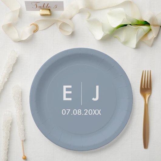 Dusty Blue & White Monogram Weddenschap Papieren Bordje (Huwelijk)