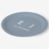 Dusty Blue & White Monogram Weddenschap Papieren Bordje (Gekanteld)