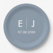 Dusty Blue & White Monogram Weddenschap Papieren Bordje (Voorkant)