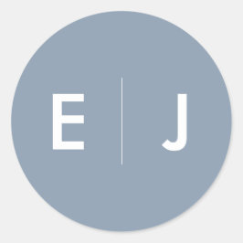 Dusty Blue & White Monogram Weddenschap Ronde Sticker