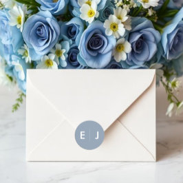 Dusty Blue & White Monogram Weddenschap Ronde Sticker
