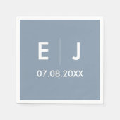 Dusty Blue & White Monogram Weddenschap Servet (Voorkant)